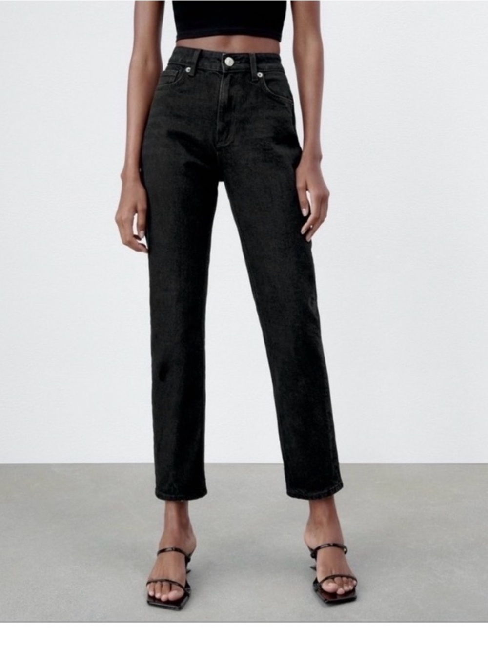 Zara black high rise denim jeans zip front